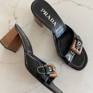 Vintage Prada Black Patent Leather Mule Sandals 7.5